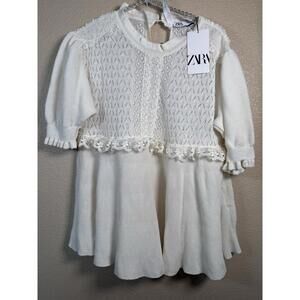 Zara Womens Peplum Knit Top Sz M Mixed Pointelle Cream Open‎ Knit